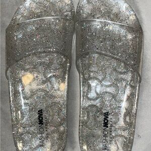 Fashion Nova Glitter Slide Sandals - Silver